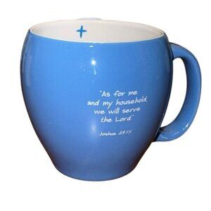 Inspirational Blue Ceramic Mug With Bible Verse Joshua 24:15 By Bob Siemon Desig